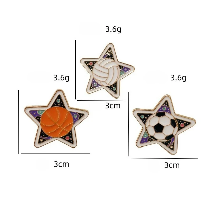 New Cartoon Football Basketball Volleyball Sports Metal Brooch Pin Casual Gift Badge Memorial Pin DIY Clothing Bags Hat T-shirt