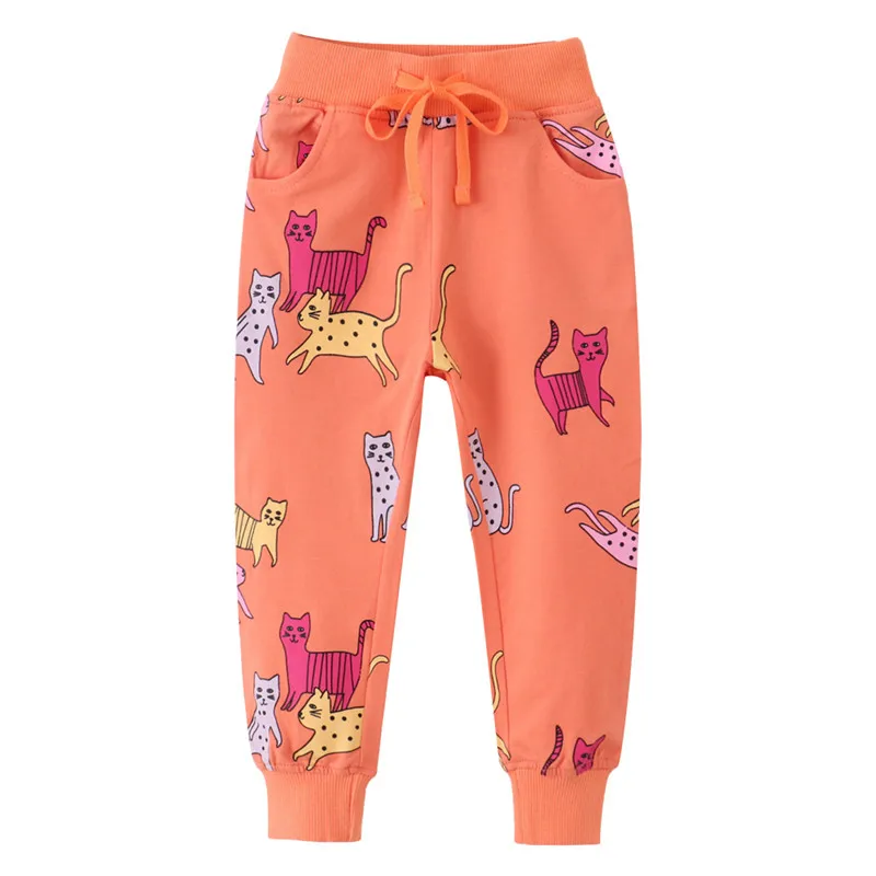 Jumping Meters New Arrival Cats Print Drawstring Boys Girls Sweatpants Full Length Children\'s Clothes Trousers Pants Animals