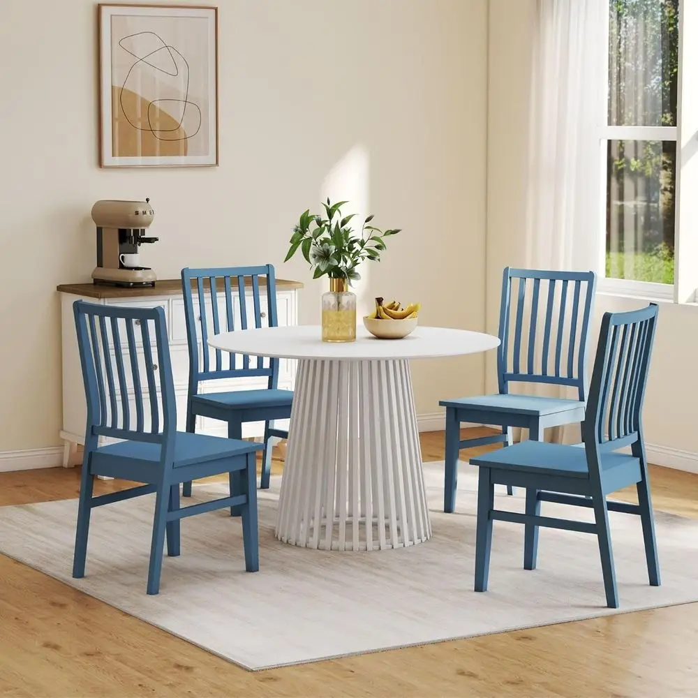 

Set of 4 Blue Wooden Spindle Back Dining Chairs with Armrests for Kitchen or Restaurant Use