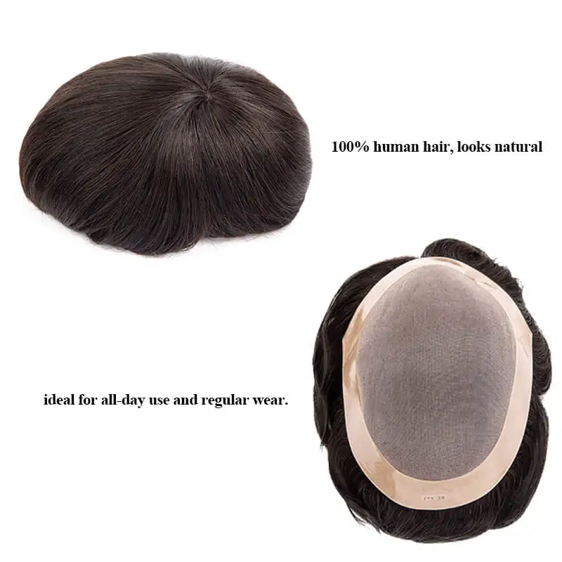 Premier Mono Toupee Men Wig Natural Human Hair Breathable Male Hair Prosthesis Capillary 6" Male Wig Exhuast Systems Men Wig