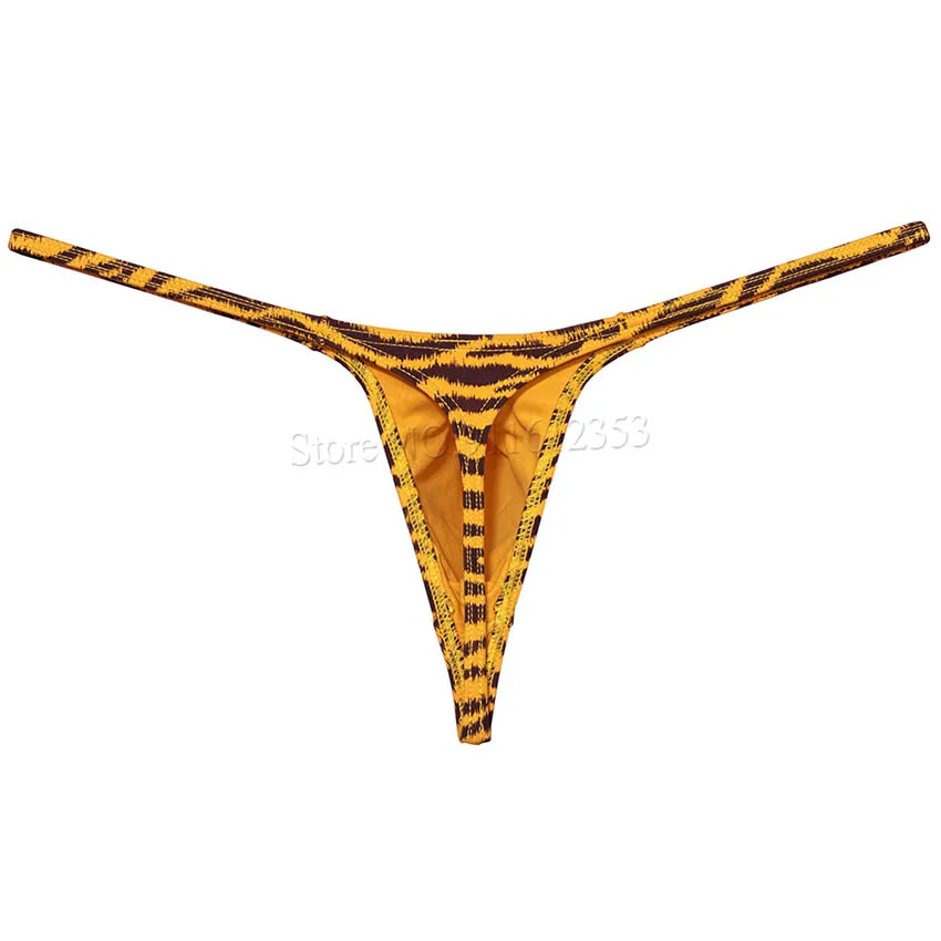 Men\'s Underwear Tiger Stripe Lingerie Micro Thong Slim Pouch G-string Male String Posing T-back Tangas