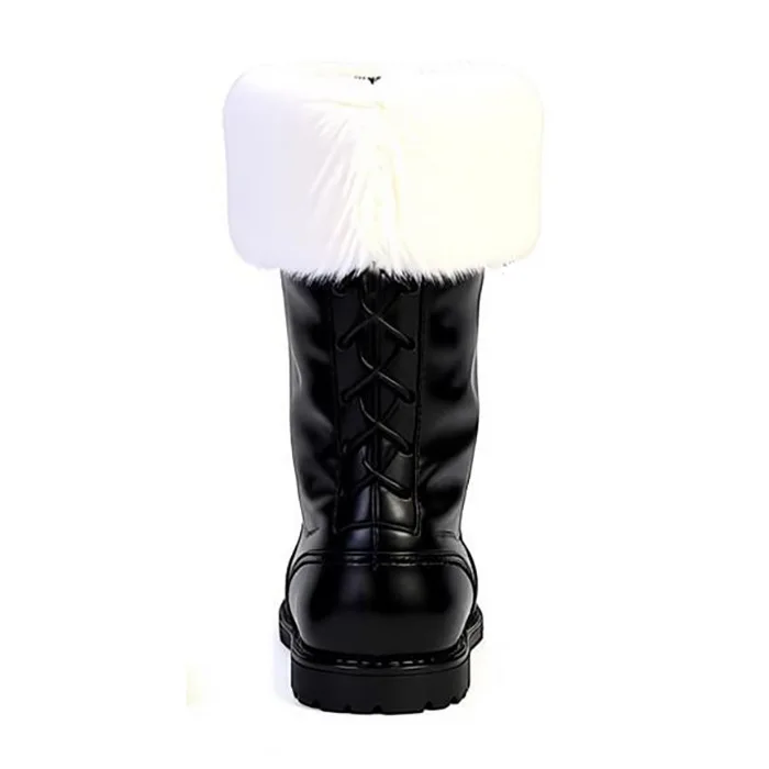 Men Winter Mid‑Calf Snow Boots PU Leather Boots With Furry Cuff Side Zipper Back Lace‑Up Non‑Slip Thick Sole Casual Winter Shoes 3