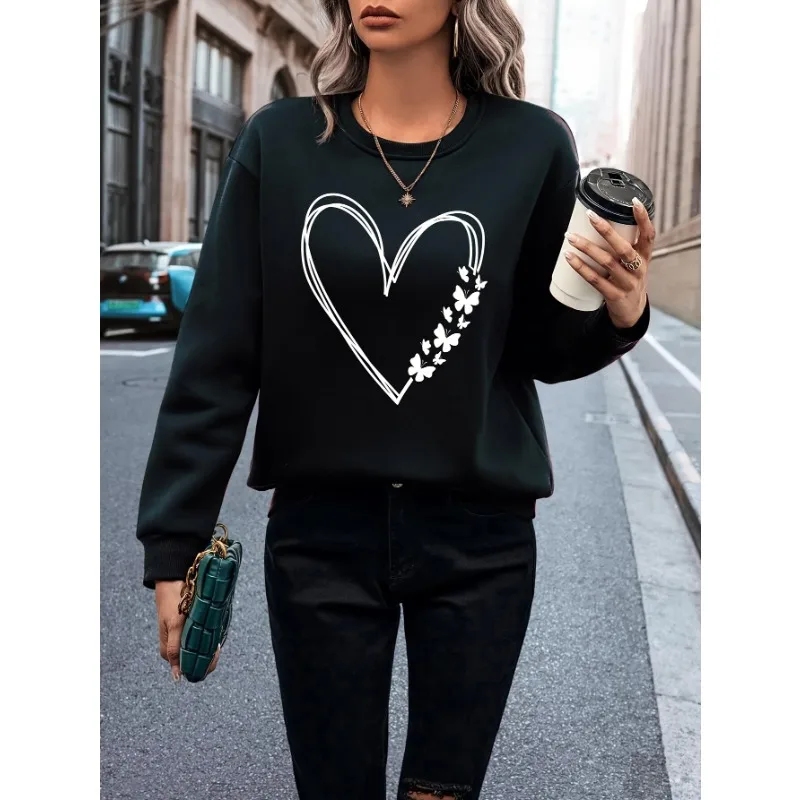 

Women's Long-sleeved Heart-shaped Printed Sweatshirt, Suitable for Outdoor Sports in Autumn and Winter, Women's Clothing