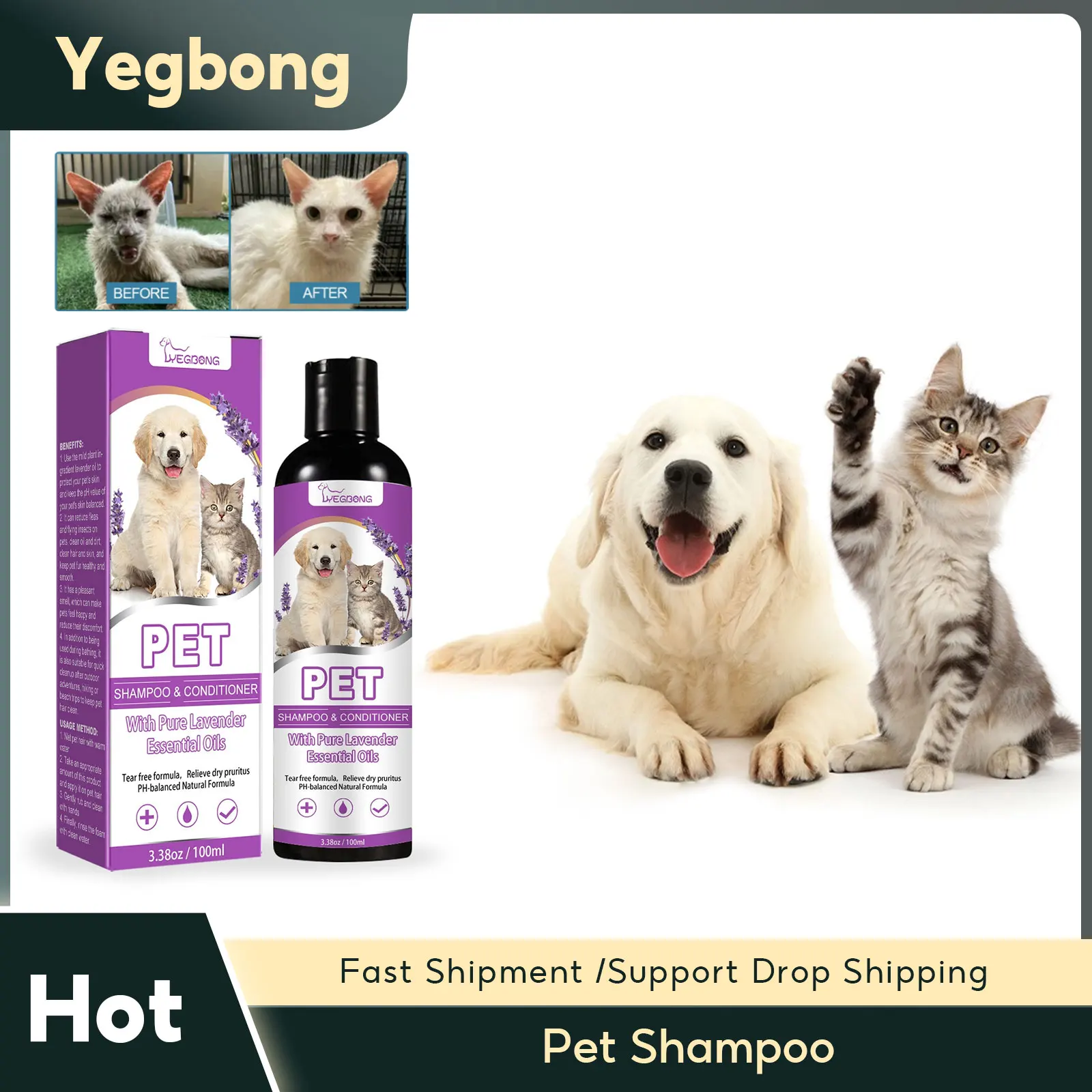 

Pet Shampoo Flea Killer Hair Softening Relieve Itching PH Balanced Cleaning Natural Moisturizing Dog Shampoo For Sensitive Skin