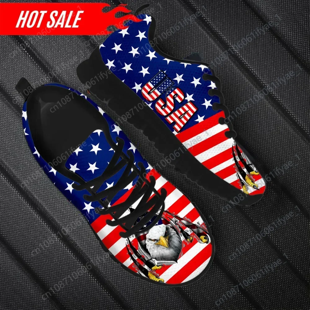 

2024 Female Walking Shoes USA Flag Design Eagle Print Ladies Flat Shoes Summer Autumn Mesh Sneakers for Women Lace-up Zapatillas