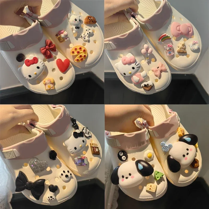 

New HelloKitty Sanrio Shoe Set Anime Kawaii Kuromi Cinnamoroll Crocodile Buckle Accessories Decoration Buckle Transparent Diy