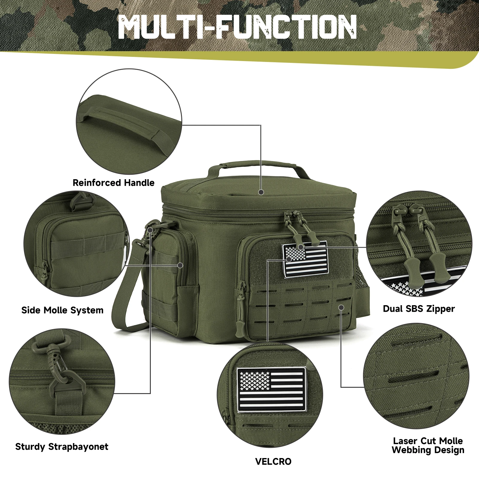 Tactical Lunch Box for Men Outdoor Heavy Duty Lunch Bag Work Leakproof Insulated Durable Thermal Cooler Bag Meal Camping Picnic