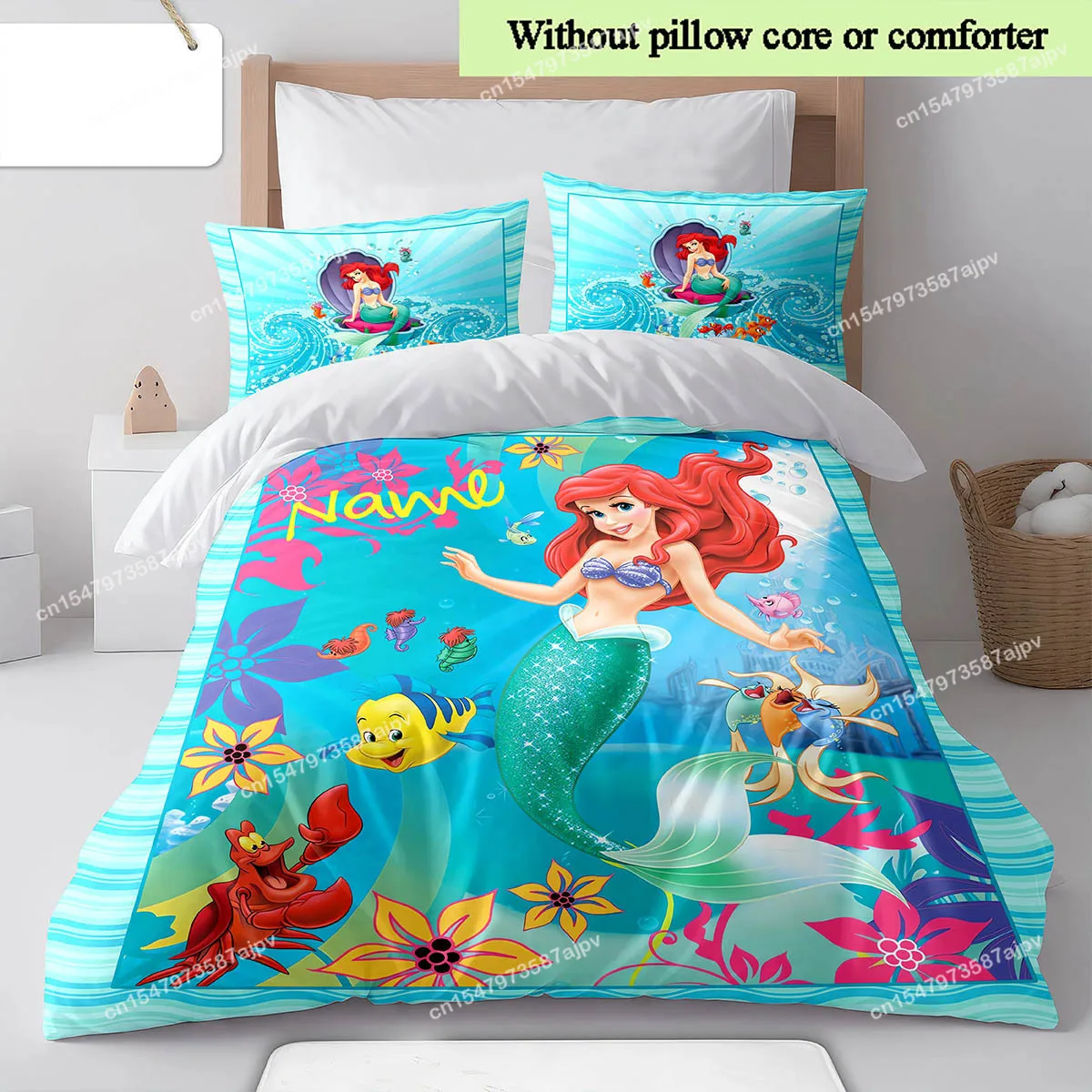 

Princess Mermaid Custom Bedding Set Cartoon Quilt Cover Children Gift (3 Piece Polyester Cover Set, Without Core)-LI