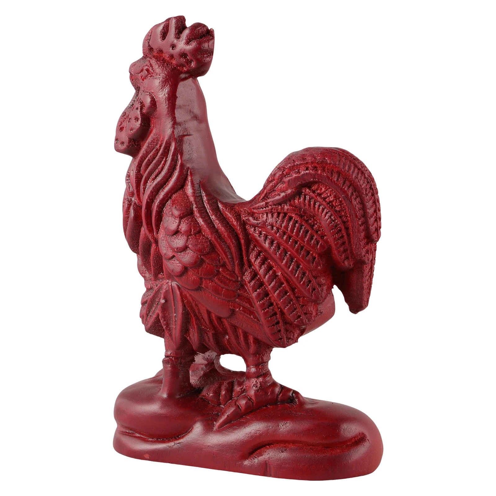 

Wood Carving Rooster Figurine 15cm Tall Red Flower Li Wood Craft Animal Statue Decor Home Office Car Elegant Miniature