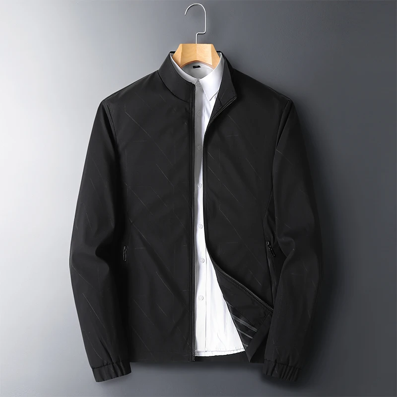 

Men's Adstrative Jaet Spring Autumn Casual Long Sve Stand Collar Busin Sle Mid-aged plus Size Versatile Outerwear