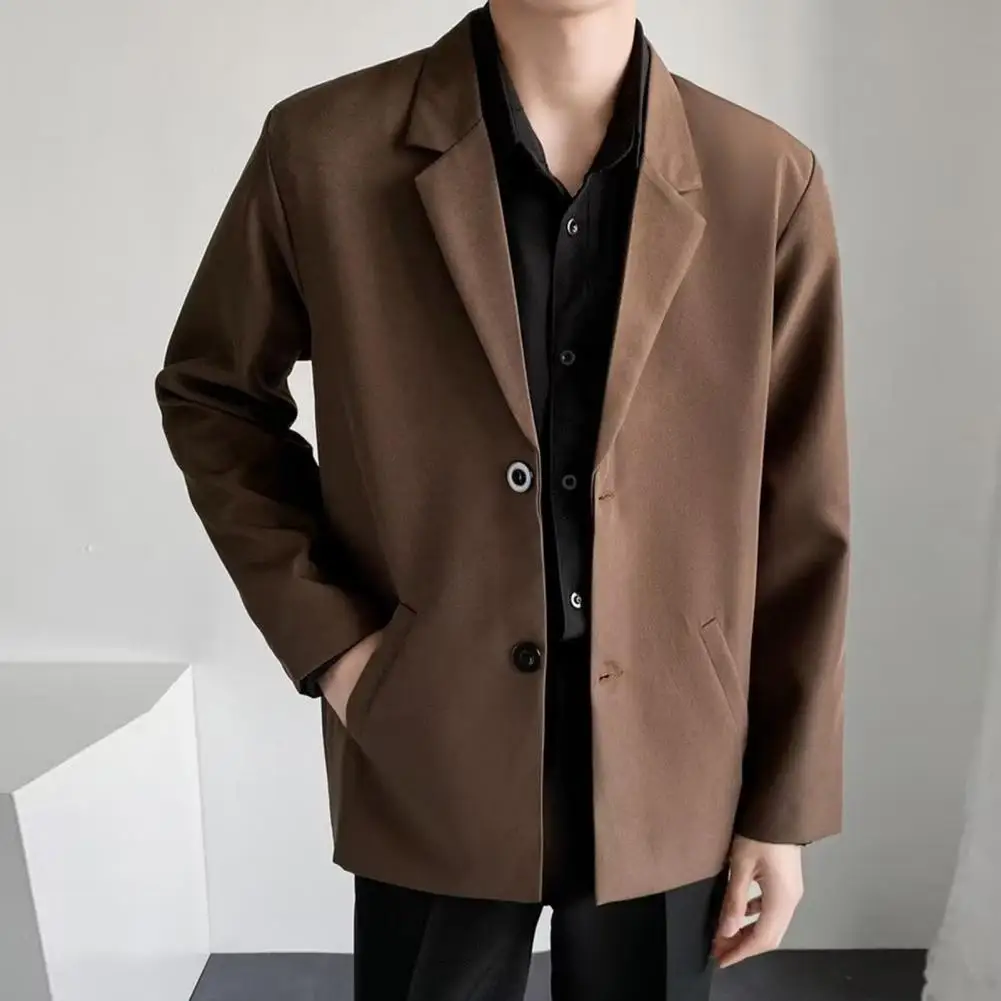 2026 Men Blazer Solid Color Single-breasted Turndown Collar Jacket Spring Autumn Loose Suit Coat Streetwear Men Suit Jacket