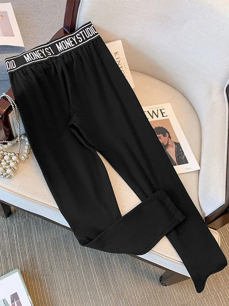 150 kg Plus Size Damen Hip 160 Frühling Herbst Lose Innen- und Outwea-Leggings Brief Freizeithose Schwarz 5XL 6XL 7XL 8XL 9XL