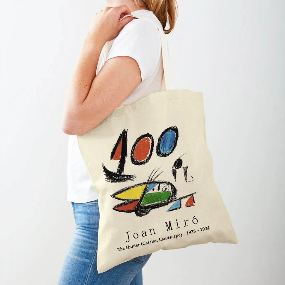 Joan Miro Modular Gallery Lady Tote Handbag Canvas Women Shopping Bags Double Print Fashion Supermarket Shopper Bag