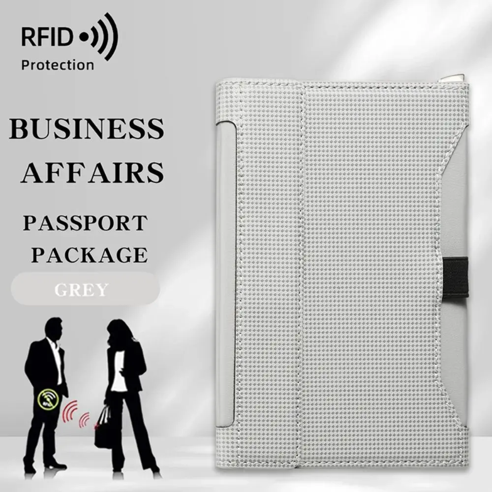 High Quality Solid Color Passport Holder Leather RFID Blocking Protective Cover Protector Ticket Slot Clip Travel Card Bag
