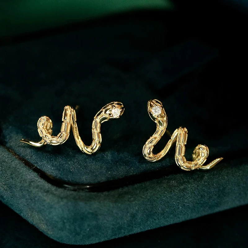 Aazuo 18K مجوهرات الصلبة الذهب الأبيض الذهب الأصفر الماس الطبيعي الحقيقي الحيوان الأفعى قرط الاذن المرصع هدية للنساء حفل زفاف AU750 #2