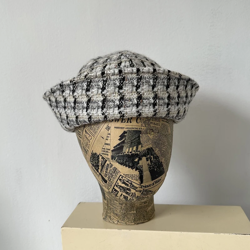 Topi Baret Tweed Vintage Baru Gaya Pelaut Jepang Serbaguna Topi Gaya Angkatan Laut Wanita Musim Dingin Fashion Pesta Topi Bucket Hangat Topi Perawat