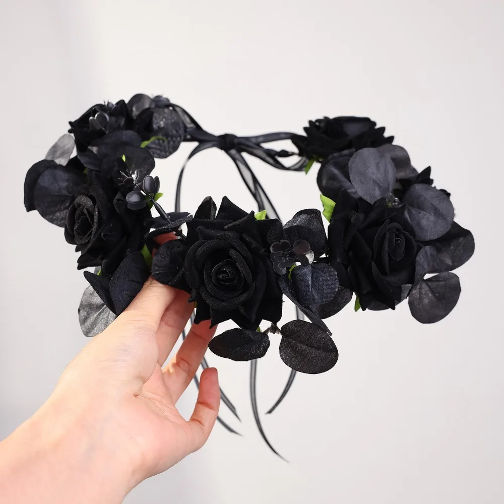

Exquisite Halloween Headband Fashion Plastic Simulation Flower Headband Adjustable Size Dark Style Gothic Headband