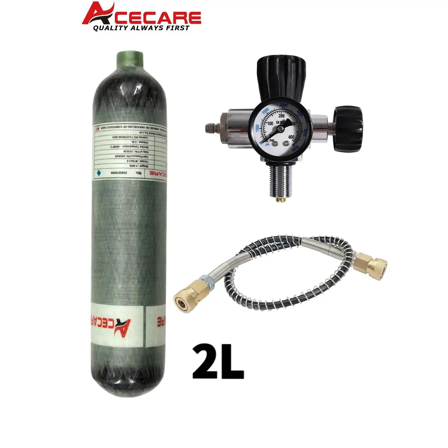 ACECARE 4500psi 300Bar 2L Carbon Fiber Cylinder High Pressure Fill Station with Regulator Valve Scuba Diving Tank Thread M18*1.5