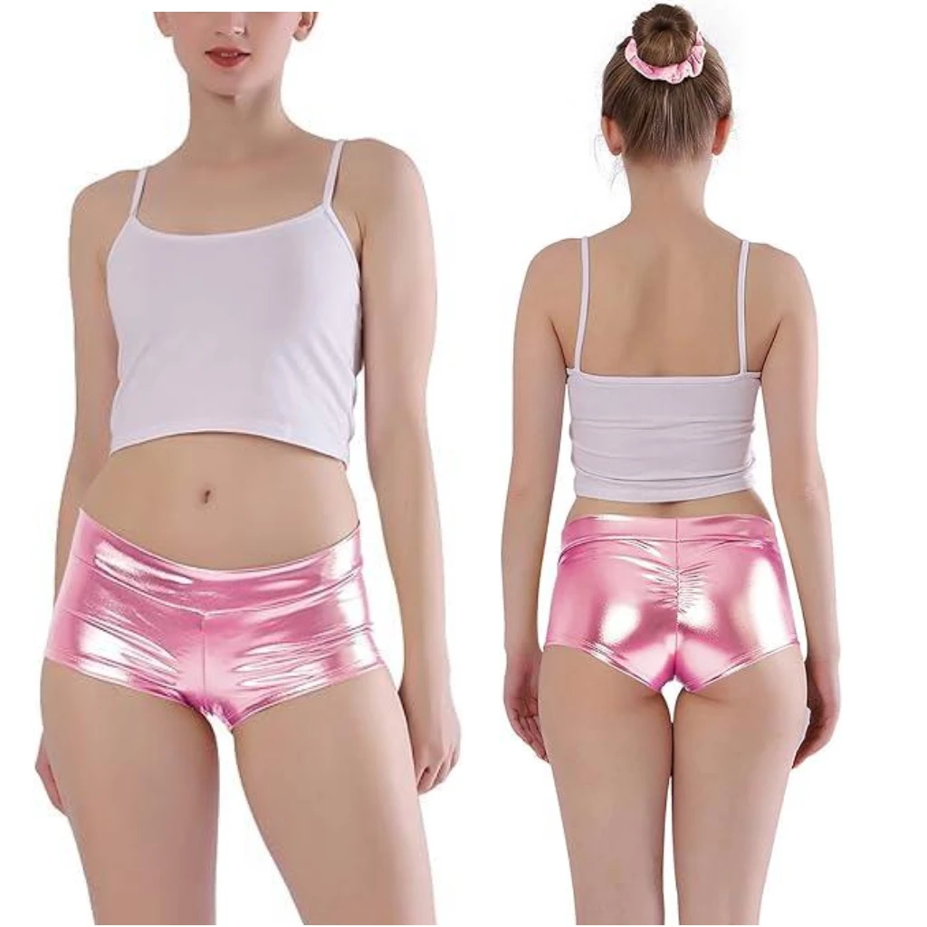 SPEERISE Women's Shiny Metallic  low-waisted Rave Booty Shorts Hot Pants Dance Bottom