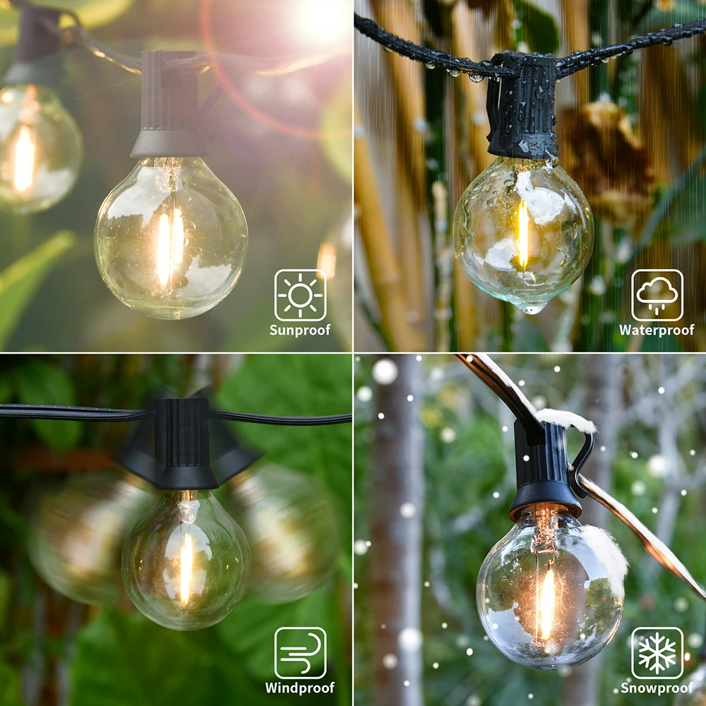 Plastic Led String Light 9M 18M 36M G40 Globe Outdoor Garland Light Warm White Vintage Bulb For Garden Backyard New Year Decor