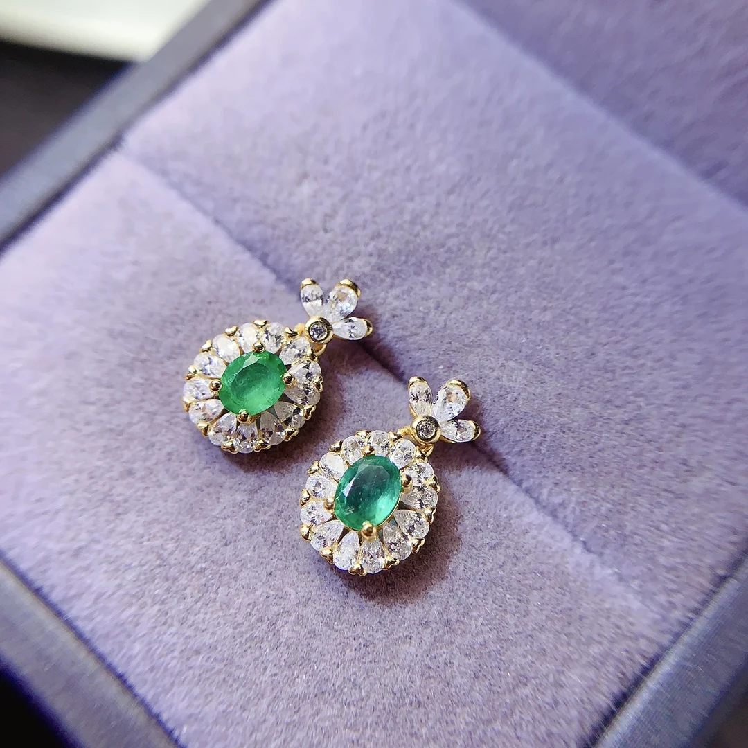 

SHILOVEM 925 Sterling Silver Natural Emerald Stud Earrings Classic Fine Jewelry Women Wedding Gift Wholesale le0405874agml