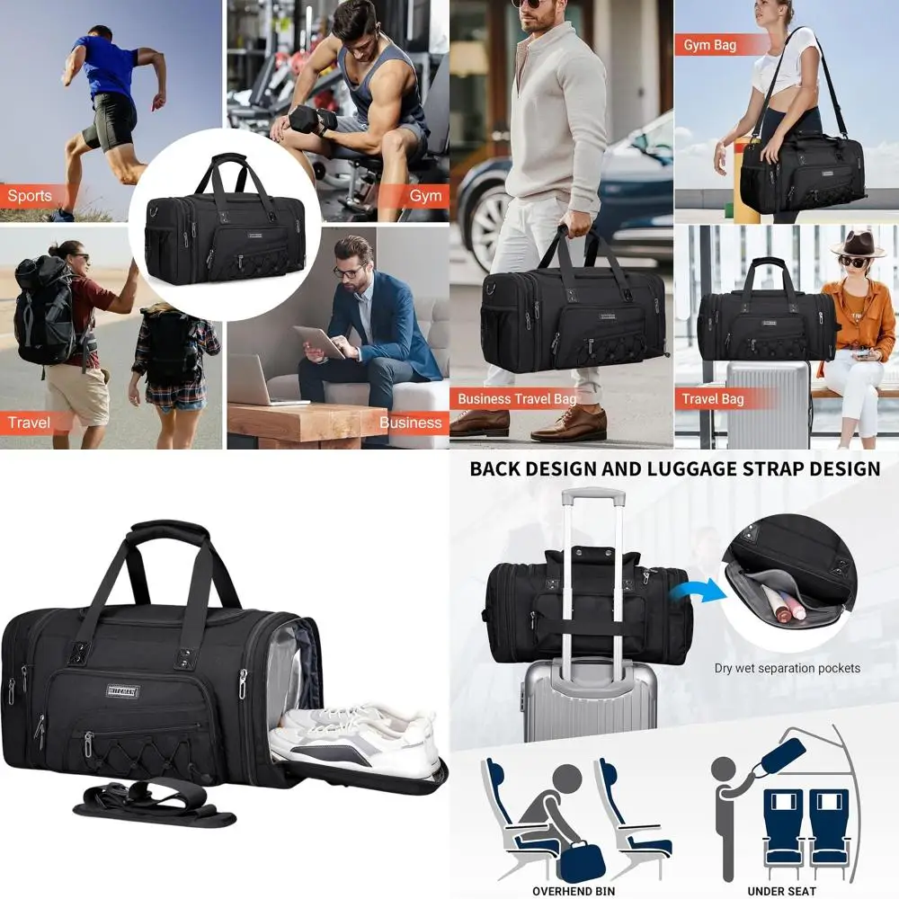

Large Expandable Nylon Weekender Bag for Men - Gym, Travel, and Overnight Use (Black)