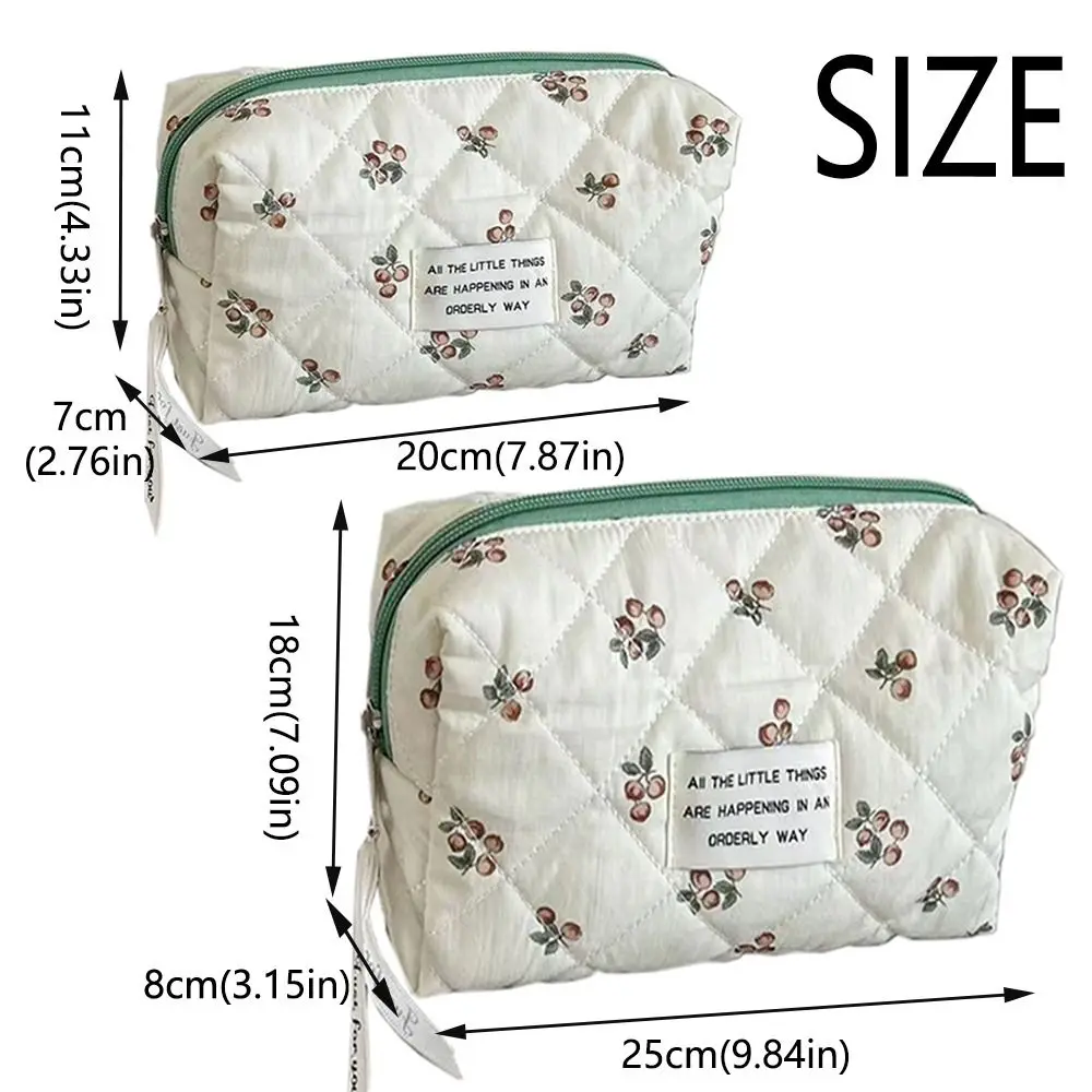 Flower Printed Women's Cosmetic Pouch Large Capacity Portable Quilted Padded Storage Case Cotton Lightweight Clutch Handbags