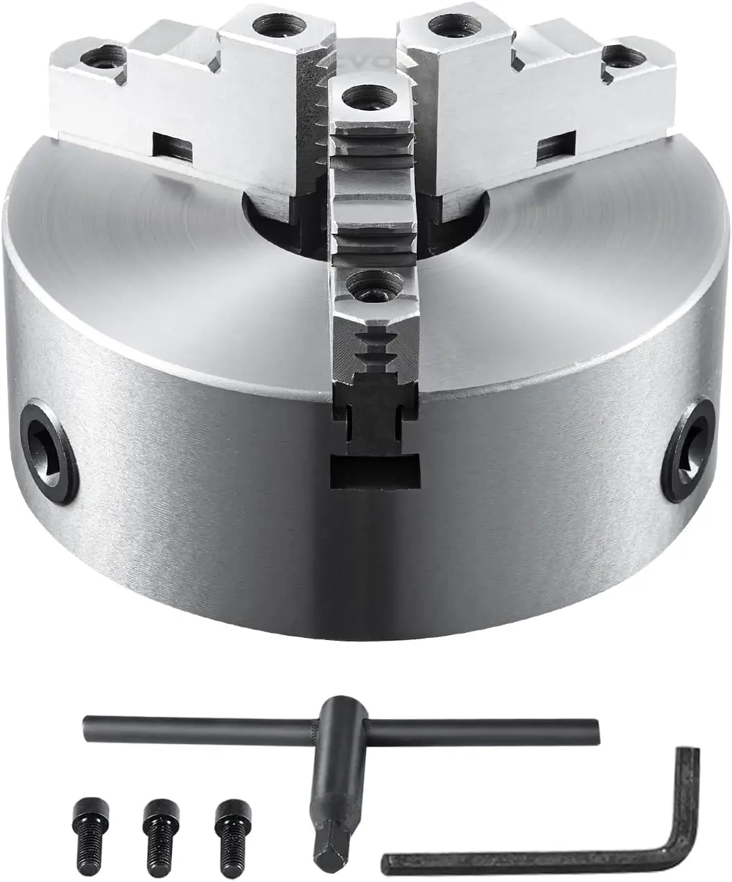 

3-Jaw Lathe Chuck, 8'', Self-Centering Lathe Chuck, 0.16-8 in/4-200 mm Clamping Range with T-key Fixing Screws Hexagon Wrench