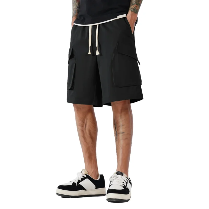 

New Men Fashion Thin Ice Silk Casual Shorts Men's Loose Multi-pocket Shorts Male Solid Color Sports Short Pants