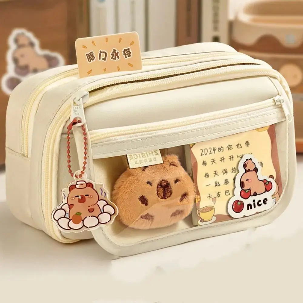 Capybara Transparent Pencil Case Large Capacity with Front Pocket Transparent Pen Bag Zipper Multifunctional Stationery Box