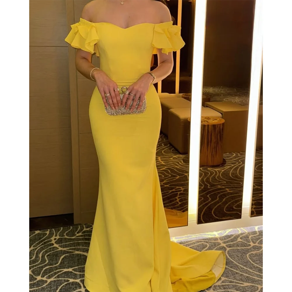 

Yellow Mermaid Evening Dresses for Women 2025 Off The Shoulder Simple Evening Gowns Formal Party Dress Customized