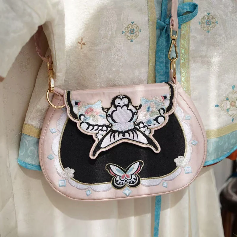 Chinese Style Elegant Classical Hanfu Girls Bag Exquisite Embroidered Swallow Butterfly Kite Spring Flower Sweet Shoulder Bag
