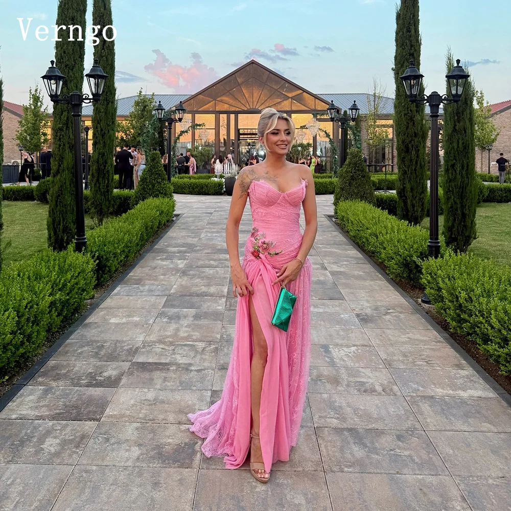 

Verngo Pink Appliques Chiffon Evening Dress Sweetheart Mermaid Formal Occasion Dresses Women Modern Prom Party Dress Customized