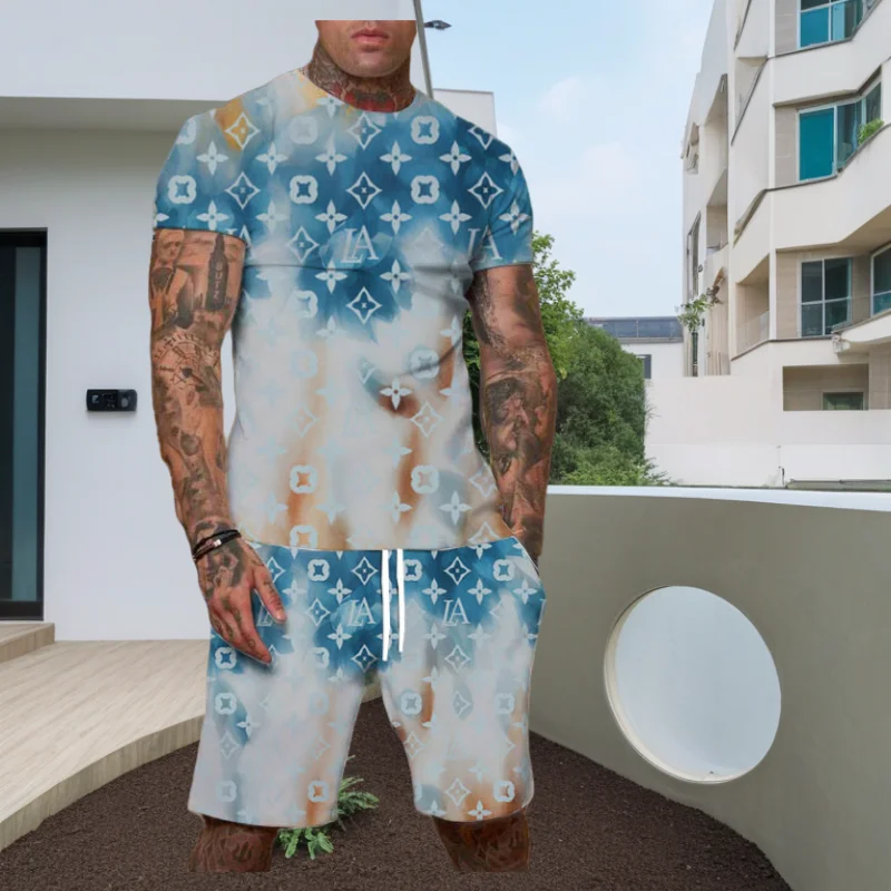 

2025 Summer New Big-name Hot-selling Trend Men's Short-sleeved Shorts Suit Personalized Street Style Sports Fashion Casual Suit