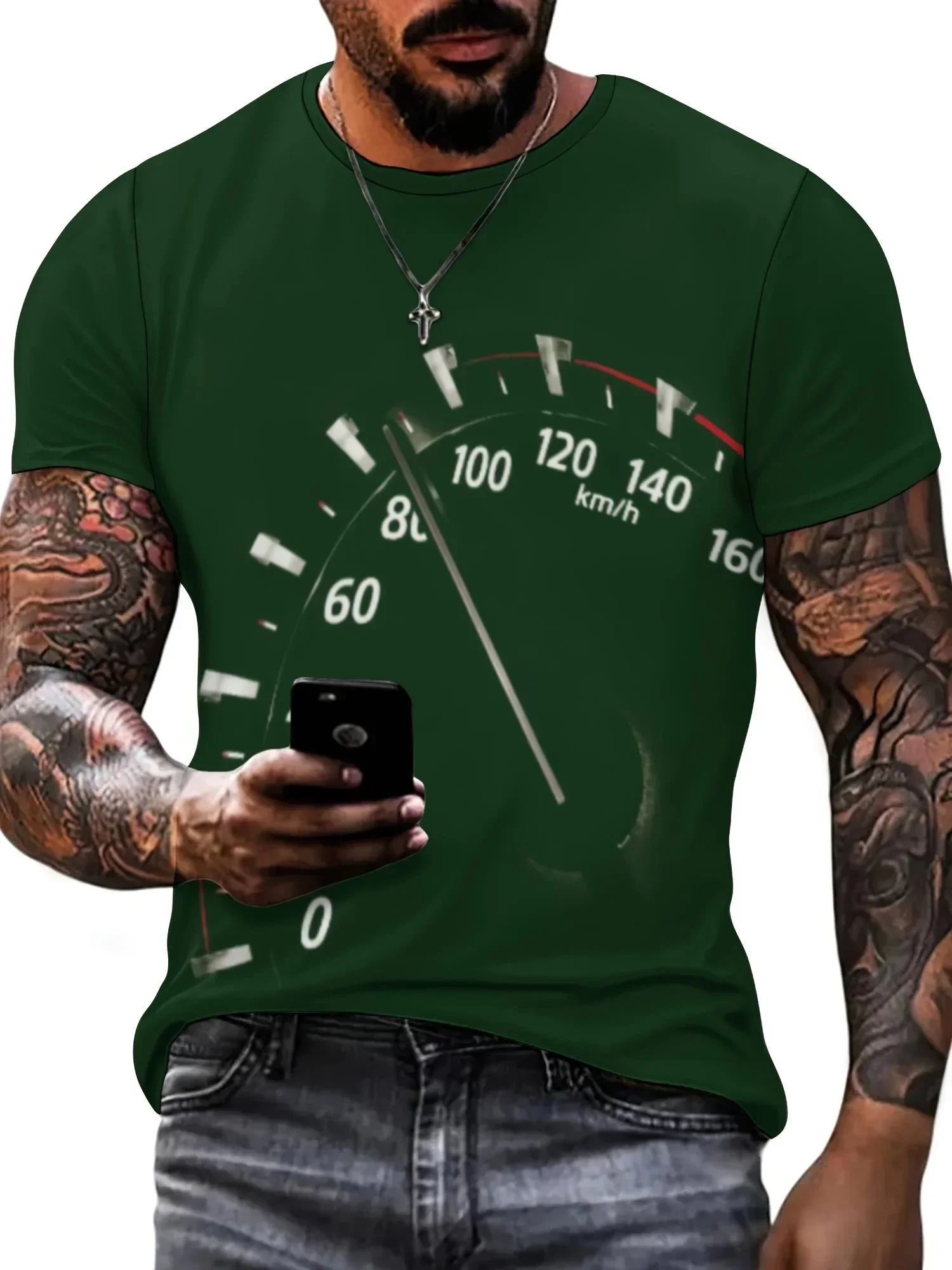 [ New Fashion ] 3D Digital Pattern Printed Men'S Graphic T-Shirt with Vehicle Speed, Comfortable T-Shirt, Short-Sleeved Pullover, Men'S Summer Outdoor Clothing