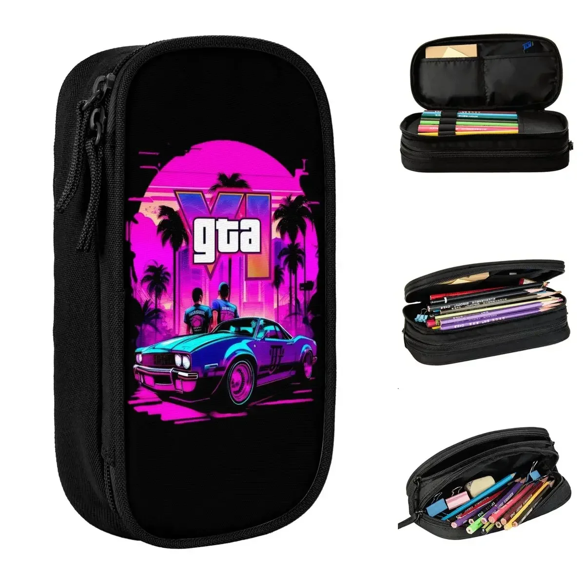 

Large Pencil Case GTA 6 Jason And Lucia Office Supplies New Game Double Layer Pencilcase Girl Makeup Bags Suprise Gift