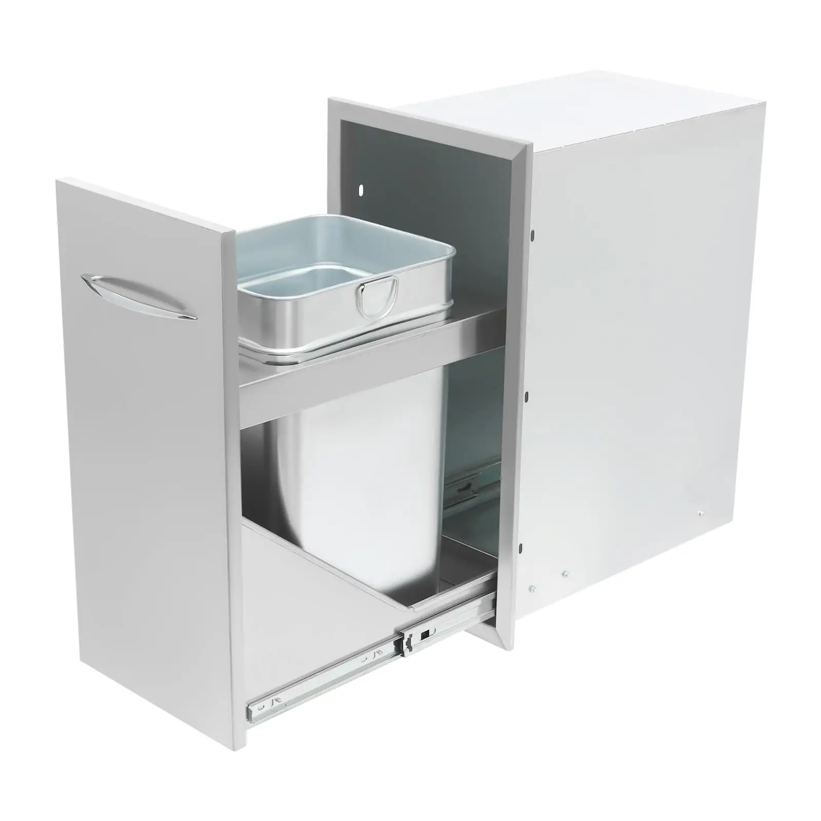 

Выдвижной ящик для мусора, 13,4 дюйма Ш x 25,7 дюйма В x 19,6 дюйма D, нижние выдвижные направляющие, уличные кухонные ящики, рулонное крепление заподлицо из нержавеющей стали