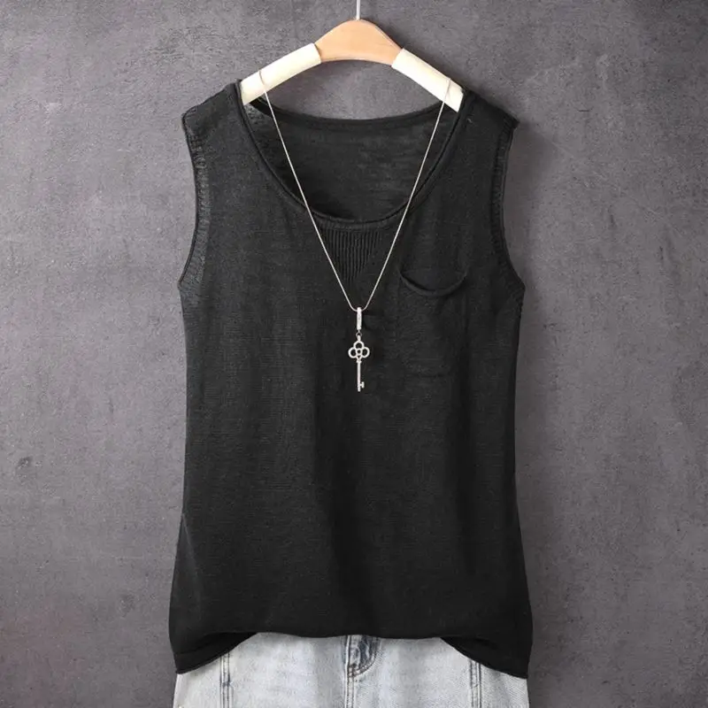 여름 늑골이있는 탱크 탑 여성 솔리드 컬러 2025 여성 캐주얼 피트니스 짧은 조끼 민소매 얼음 실크 니트 섹시한 얇은 탑 D45