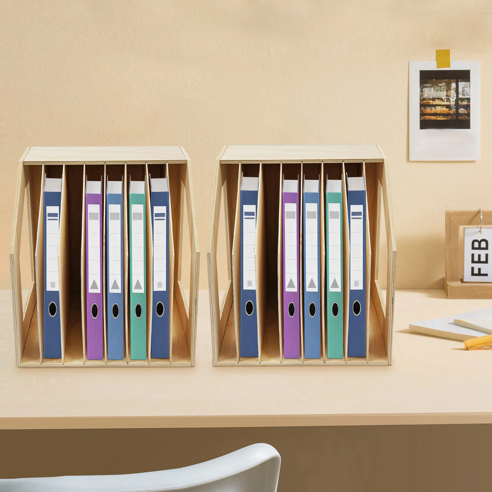 

2 шт. настольные держатели для файлов, деревянный органайзер для хранения файлов, держатель для бумажных файлов с 8 слотами, для офиса, школы, 33x25x35 см (дерево)