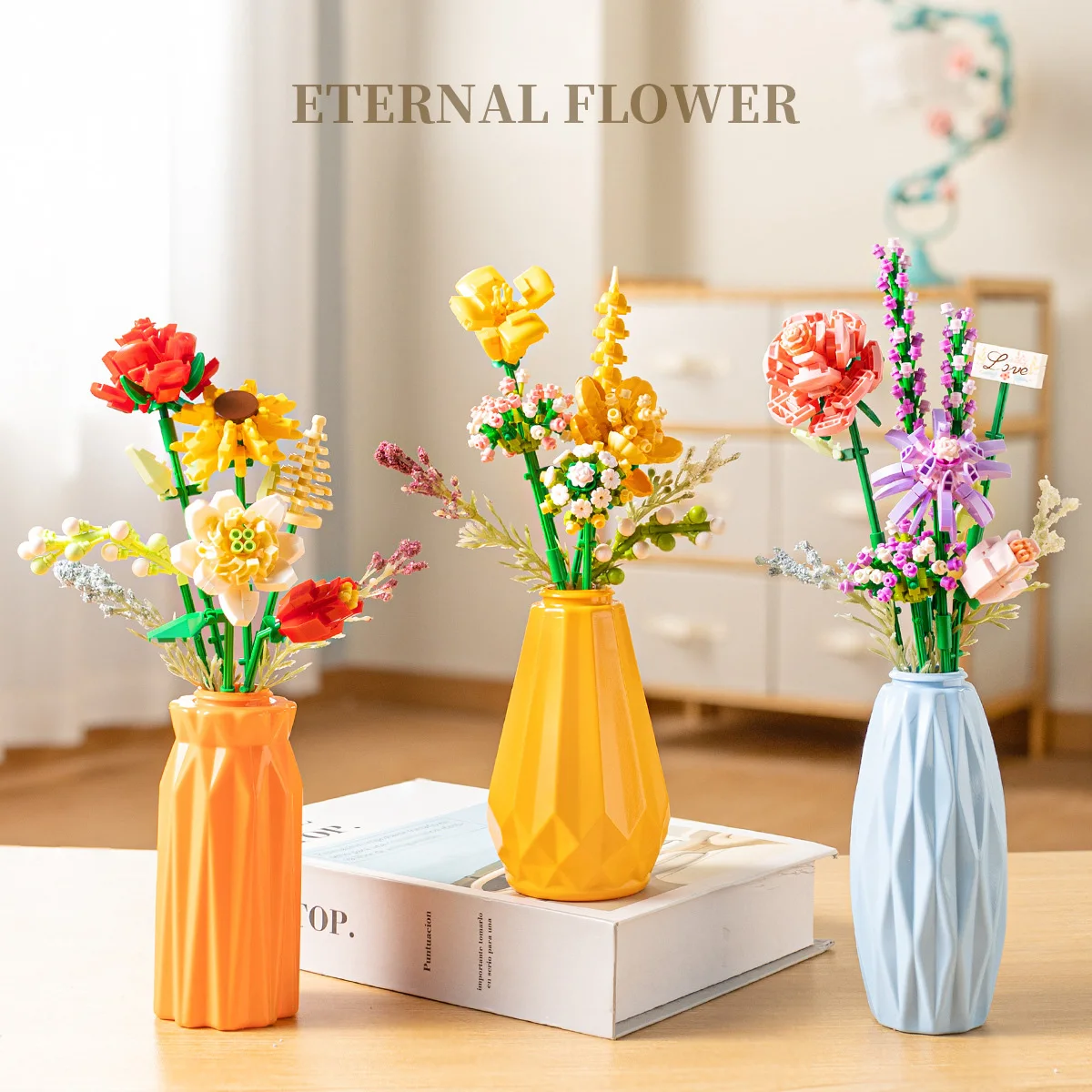 Idea Loz Mini Diamond Building Block Flower With Vase Rose Sunflower Daisy Lily Carnation Violet Chrysanthemum Bricks Toys