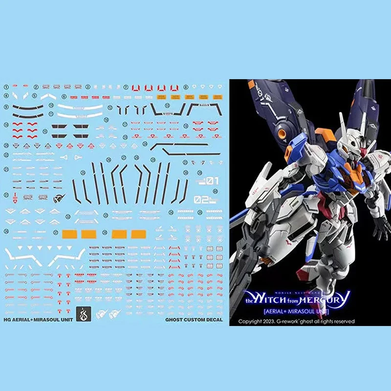 Model Decals for 1/144 Mobile Suit The Witch From Mercury AERIAL+MIRASOUL UNIT  Assembly Model Fluorescent Color Water Stickers