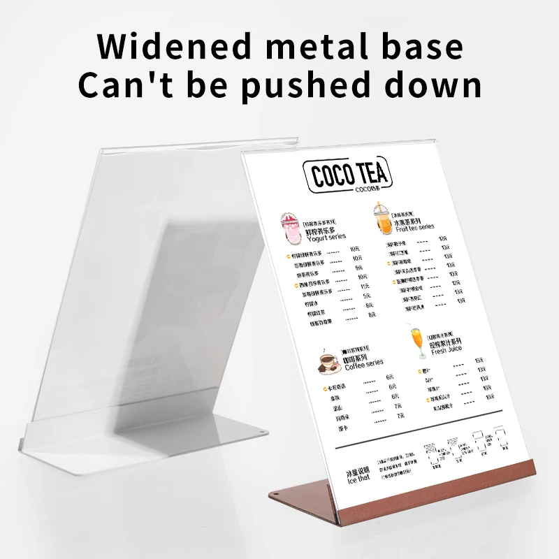 New Metal Borderless Menu Display Card Ordering Card Table Card A5 A4 Acrylic Advertising Desktop L-Shaped Stand Display Board