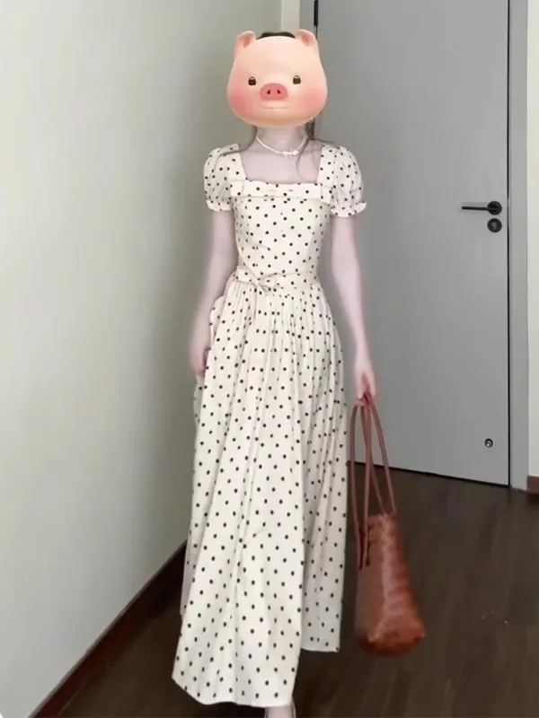 Ele White Polka Dot Dr Damska Zimowa Kolekcja 2025 Nowa Elegancka Długa Sukienka z Podkreśleniem Talii Dr Casual Bubble Sve A-Line S...