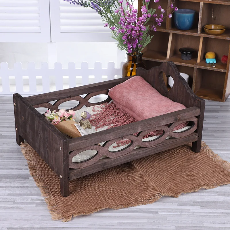 Retro Newborn Photography Bed  Baby Photo Props Posing Wood Mini Bed  Fotografía Accesorios