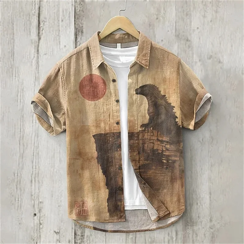 2024 Hawaiian Art Fashion Men\'s Shirt Printing 3D Digital Casual Wide Lapel Short Sleeve Shirt Large Size XS-5XL Linen Material