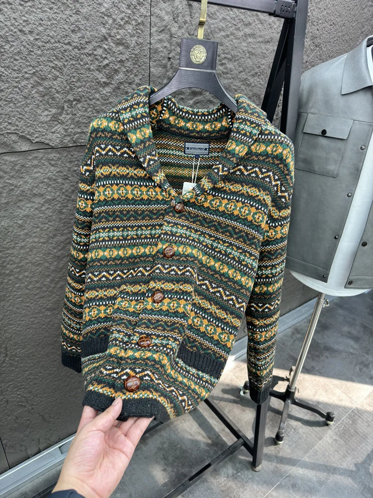 

V-Ne Knitted Wool Sweater Men's Autumn Winter Faion Island Sle High Wool Content Couple Matching Open Cardigan Sweater