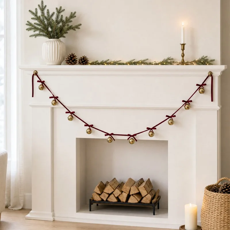 Bow retro bell flag pendant, Christmas decoration, wall window pendant