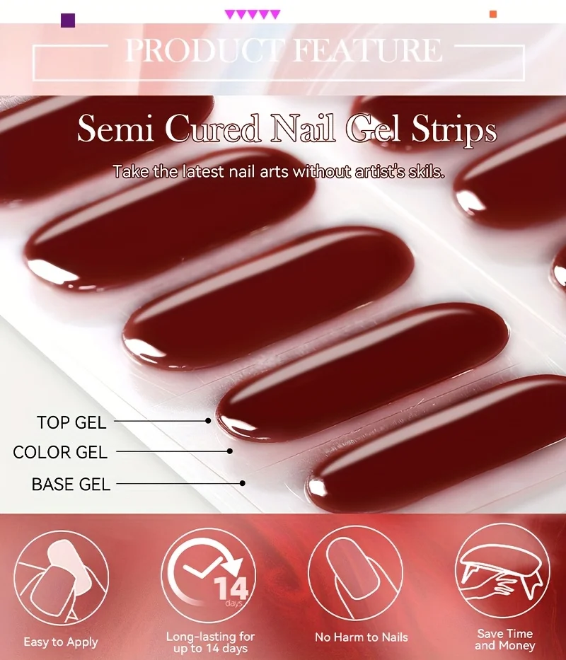 Harunouta 16 Streifen, Farbverlauf, roter Marmor, Goldlinie, halbgehärtete Gel-Nagelstreifen, DIY-Gel-Nagellack-Aufkleber für Nägel, Arbeit mit UV/LED – Detail 2