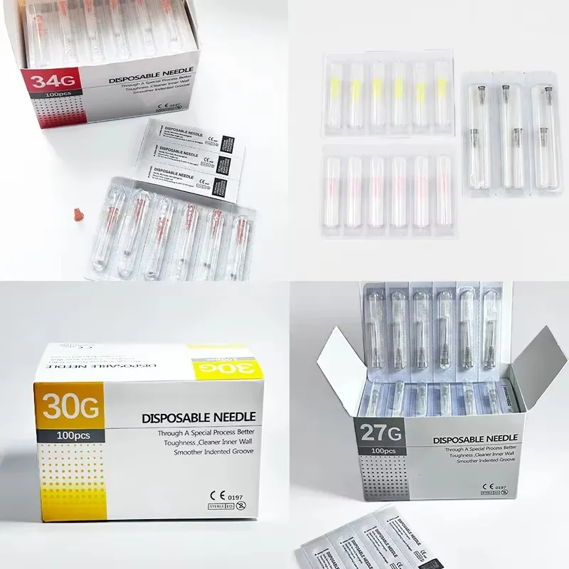 100 Stück 25G 30G 32G 33G 34G Schmerzlose Nadel 4/6/13mm Beauty Ultrafeine Piercing Transparente Spritze Injektionskleber Klare Spitzenkappe – Detail 2