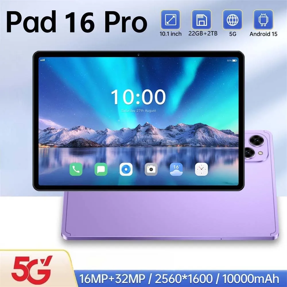 

Original Pad 16 Pro Global Version Tablets 10.1" Android 15 10000mAh Tab 5G Dual Sim 22GB+2TB WIFI Children's Kids Tablet PC